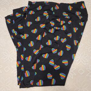 POP FIT Athleisure Leggings Black With Rainbow Heart Pattern Pockets Women's XL
